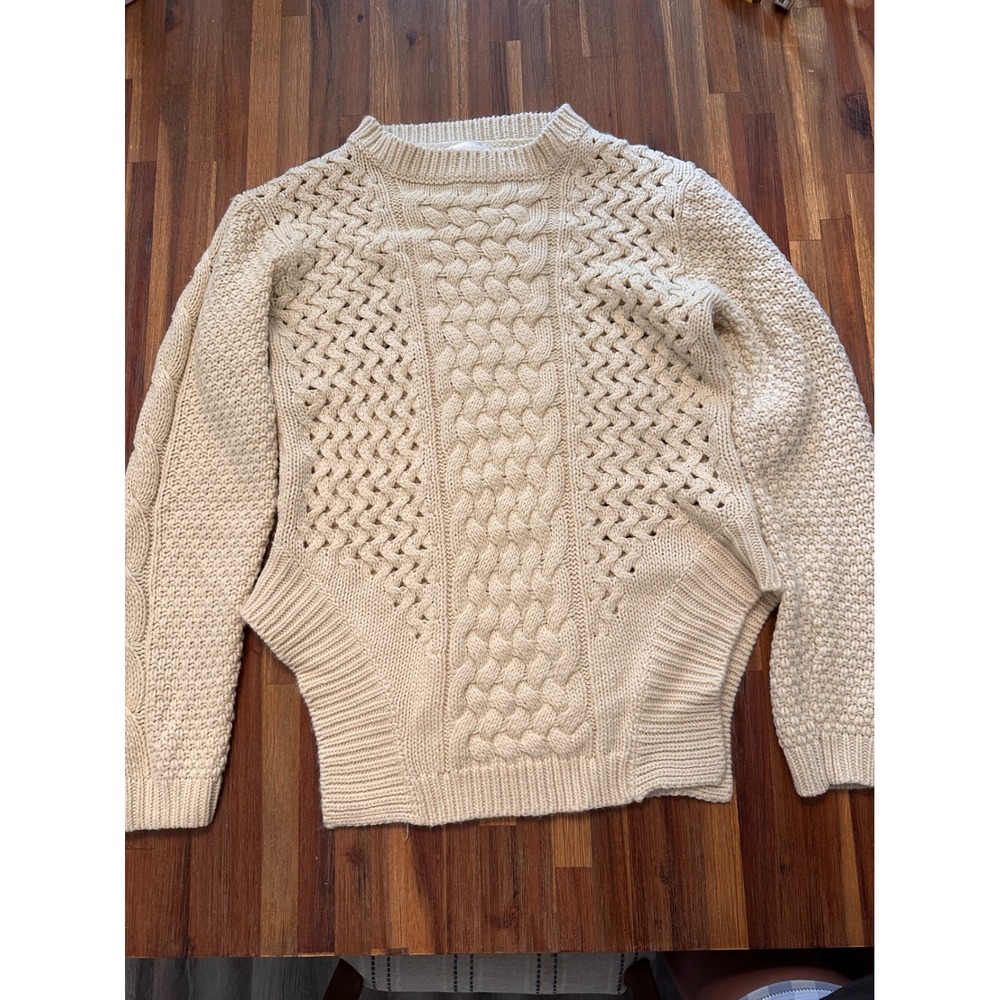 Unbranded Cable Knit Sweater Womens M Cream Excellent Chunky Open Weave Pullover